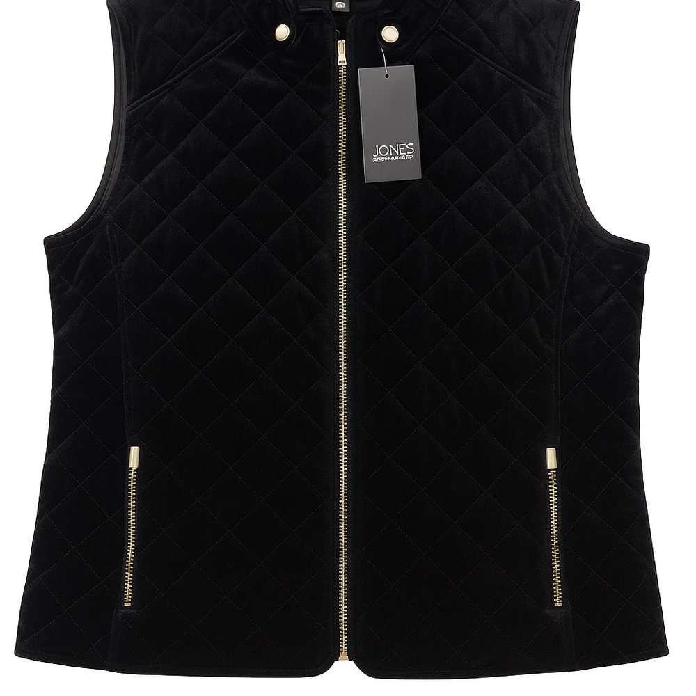 Jones New York Black Velvet Vest with Gold Zippers womens medium